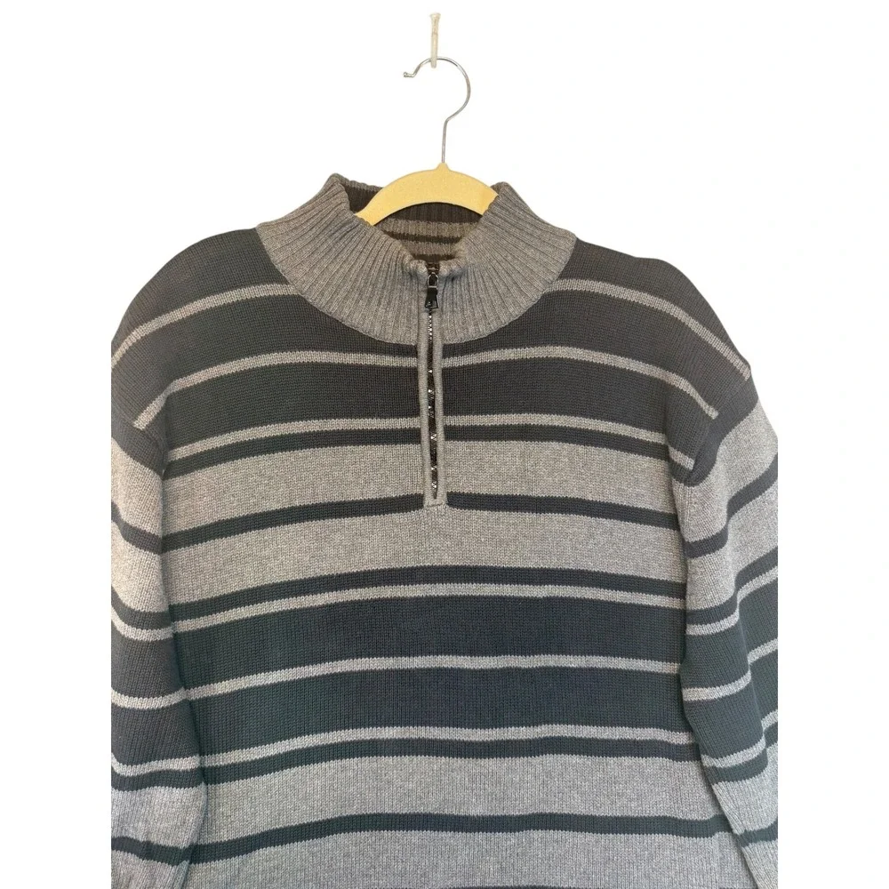 Nautica Quarter Zip Striped 100% Cotton Sweater Pullover Y2K 90s Retro‎ XL